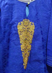 Royal Blue Kurti With Golden Embroidery For Women