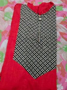 Red Embroidered Kurta