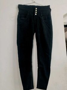Black High Waisted Button Jeans