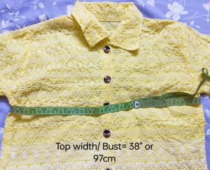 Yellow Cotton Thread Work Crop Top/Shirt