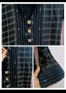 Black Plaid Mandarin Collar Kurti