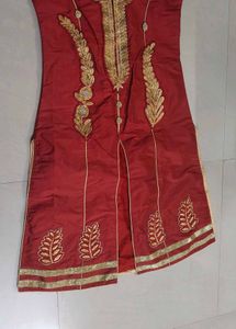 Embroidered Red Kurta sleeveless Glitter