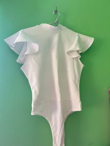 White Bodysuit Ruffled Sleeve Top