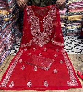 Red Embroidered Kurta Set
