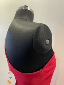 Red one shoulder slit dress