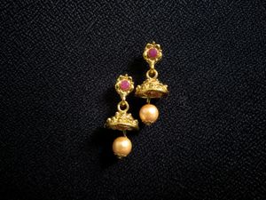 Cute, Golden Colour, Red Colour Diamond, Moti Earr