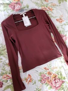 H&amp;M Square Neck Burgundy Top/Size-S