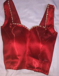 Red Embellished Blouse And Yellow Top