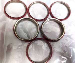 Red Beaded &amp; Rhinestone Bangle Set