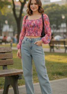 Pink Floral Smocked Top