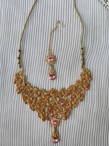 Gold-Tone & Pink Jewel Necklace Set