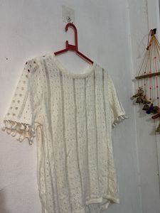Cream Crochet Knit Tee😁