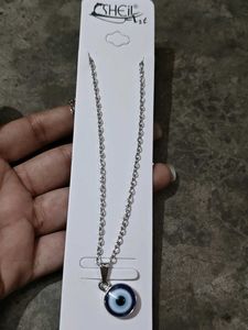 Evil Eyes Round Blue Silver Chain (Pack 1