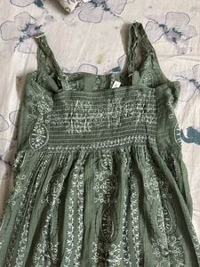 Olive Green Embroidered Sundress