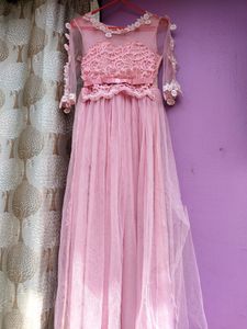 Pink Embroidery Net Gown