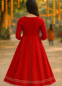 ❤️ Beautiful Red Embroidered Anarkali Gown 🌸
