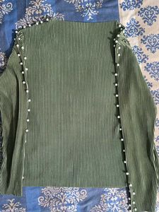 Olive Green Pearl Embellished Top