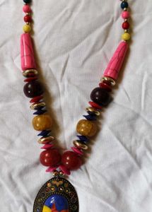 Vintage Colorful Glass Pendant Necklace