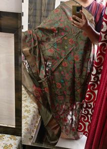 Olive Weaved Cotton Saree