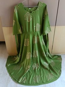 Flared Green Gold Printed A-line Gown