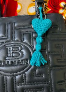 cochet heart shape bag charm/key ring
