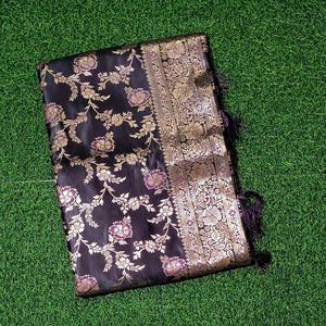 Jal Katan Satin Silk Saree - Obsidian