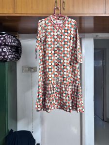 “Yufta” Vibrant Orange Geometric Dress