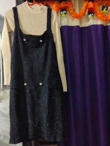 korean Chic Black Pinafore Dress