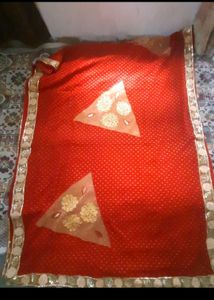 Red Block Buti Saree With Net And Siquence Border