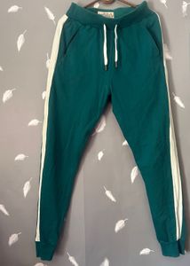 Green Jogger Pants with White Stripe