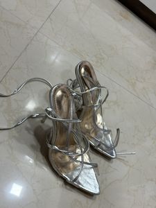 Pinterest silver lace Up heels