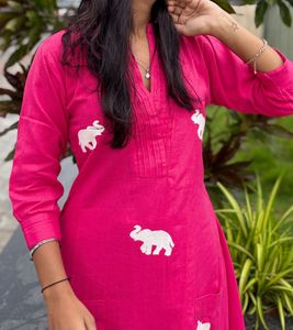 Pink Elephant Print Kurta Set