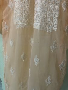 Peachy Orange Transparent Chikankari Kurti With inner