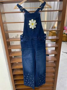 Denim Jumpsuit with Flower Applique