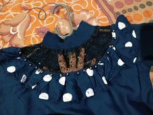 Cute Polka Dot Dress with net neck