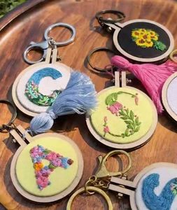 Hand Embroidered Initial Keychain