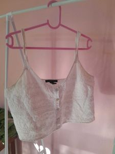 White Embroidered Crop Top