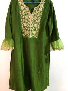 Olive Green Embroidered Salwar Kameez