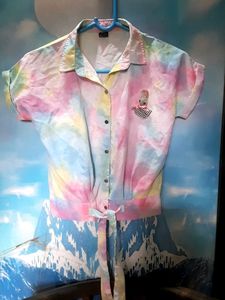 Tie-Dye Button-Down Top with Bunny Patch
