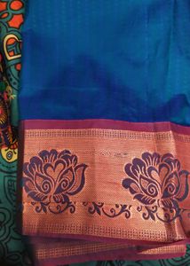 Blue Silk Saree with Floral Border