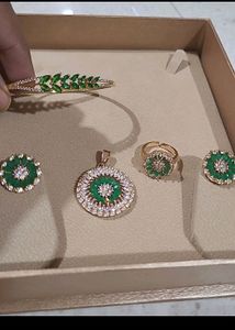 Emerald Stones Set Combo Braclet Ear Rings Locket