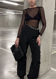 Black Sheer Long Sleeve Top
