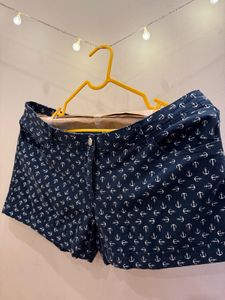Anchor Print Denim Shorts