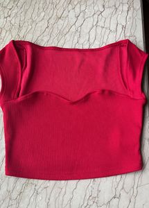 Red Ribbed Crop Top
