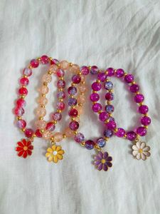 Red Beaded Bracelet with Flower Charm