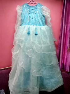 NEW SKY BLUE LAYER DESIGN GOWN WITH NECK DUPATTA