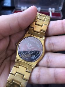 23k Gold Plated Diamond Studed Quartz Watch (New Packed)