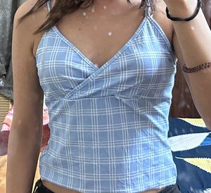 Blue Checkered Crop Top