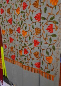 Kashmiri Embroidery Grey Shawl Woollen
