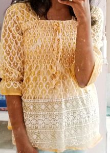 Chikankari Peplum Top With Full Sleeves